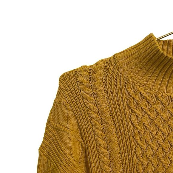 J. Crew Mustard Yellow Cotton Mock Neck Cable Knit Sweater NWOT XS - Picture 4 of 8